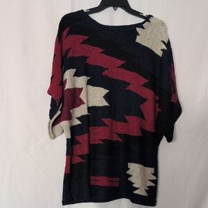 Ralph Lauren Navy Red Tan Black Aztec Boho Pull over Women Patterned Sweater S2X